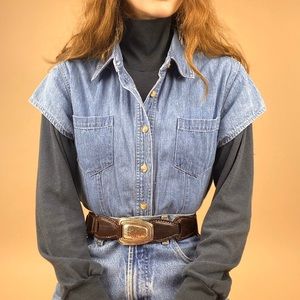 Vintage Short Sleeve Denim Button Up T Shirt